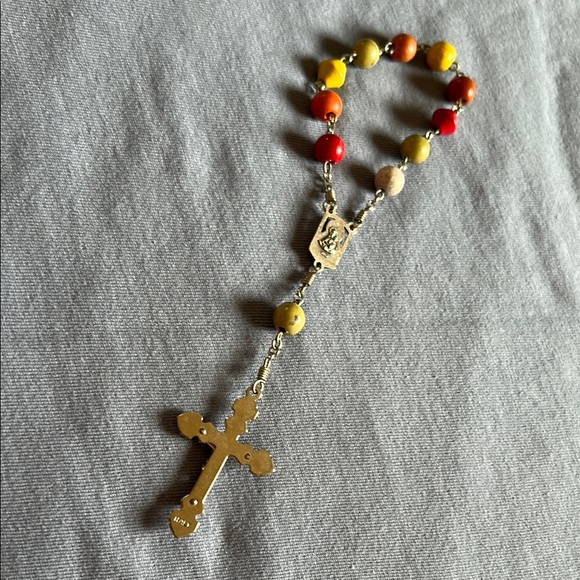 Vintage Multicolor Beaded Rosary with Silver-Tone Cross ✨ Made in Italy 🇮🇹 - Picture 2 of 8